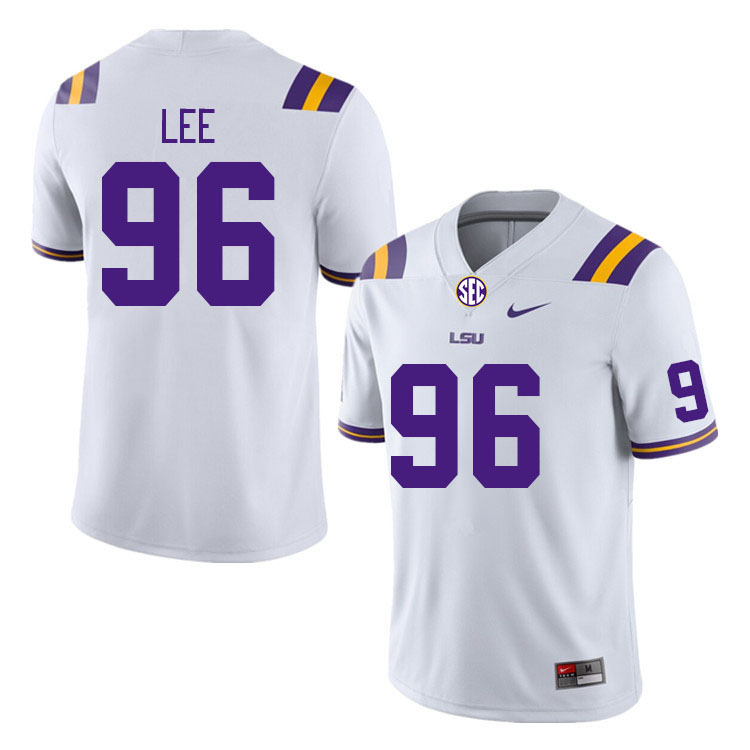 Men #96 Jalen Lee LSU Tigers College Football Jerseys Stitched-White - Click Image to Close